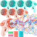 8 Pack Wedding Bubble Guns 32 Holes with Light, Bottles Solution, Romantic Bubble Maker for Outdoor Ceremony, Wedding Party Favors, Photo Props, Reception Entertainment (Green and Pink)