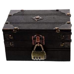 Kichvoe Vintage Wooden Trinket Box - Treasure Jewelry Chest Box with Lock - Jewelry Keepsake Wooden Storage for Home Decor, 6.10x4.33x3.54 Inches