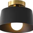 Ceiling Light Fixture, Hallway Ceiling Light with Gold Plate and Matte Black Shade, Modern Simple Style Porch Light Fixtures Semi Flush Mount (Black)