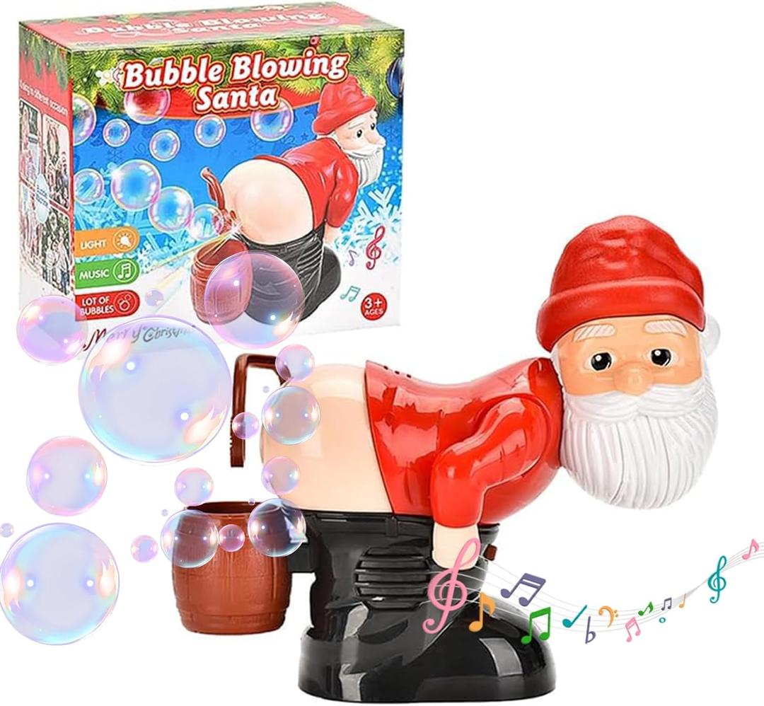 Santa Bubble Butt Blower, Santa Claus Farting Bubble Machine, Funny Automatic Blowing Blower with Music Flashing Lights Colorful Bubbles