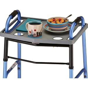 NOVA Walker Tray Table with Two Cup Holders and Spill-Proof Raised Edges for Seniors, Standard Folding Walker Accessory, 16 x 23 Inch