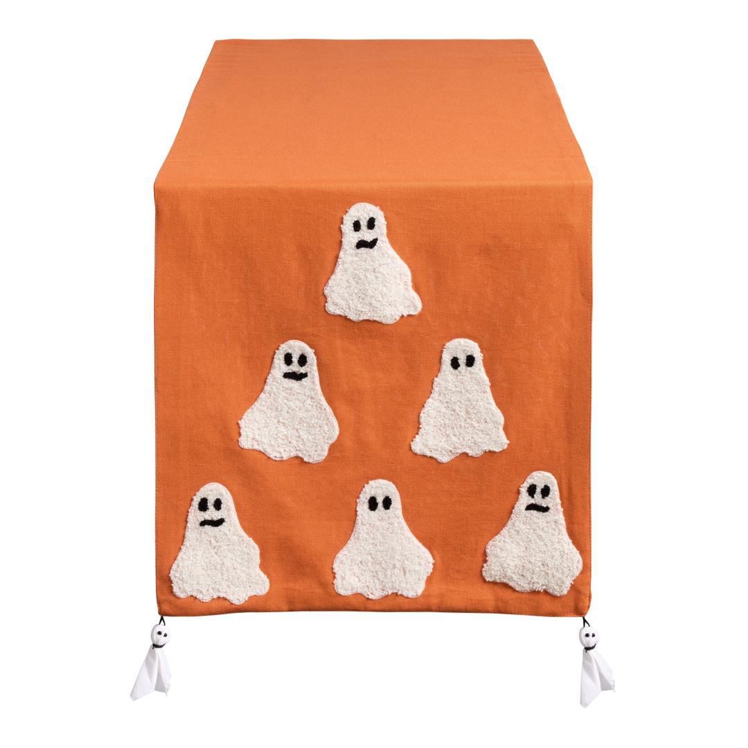 Breling Halloween Ghost Table Runner Jacquard Cute Ghost Halloween Dinner Table Runner Fall Autumn Kitchen Dining Decoration for Kitchen Farmhouse Holiday Party Home Decor 13x72 Inch(Orange)