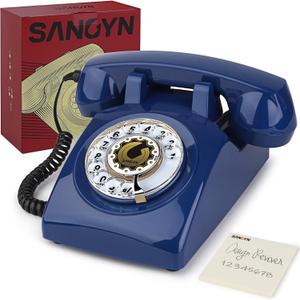 Sangyn Rotary Landline Phones 1960s Old Style Retro Corded Telephone with Mechanical Ringer for Home Office Desk