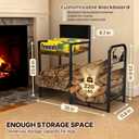 YIYYZI Firewood Rack, 35 in Decorative Firewood Storage Log Rack with Christmas Pattern, Solid Iron Indoor Outdoor Firewood Holder for Fireplace Wood Storage with 3 Fire Tools Hanging Hooks, Black