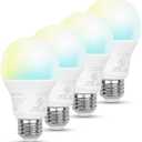 Amazon Basics Smart Indoor LED Light Bulb, Sunset-to-Midnight Activated, Works with Alexa Only, Tunable White, 7.5 W, 4-Pack