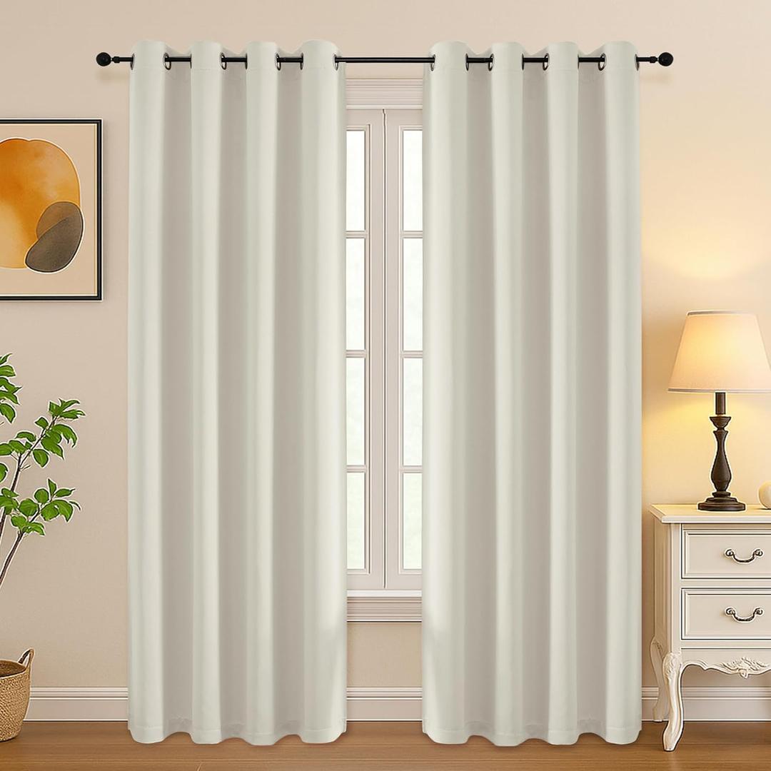 Simplebrand Natural Curtains for Bedroom Living Room 72 Inches Long 2 Panels Set, Room Darkening Thermal Insulated Curtains & Drapes, Solid Grommet Noise Reducing Window Treatment, W50 x L72 Inch