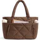 BAGSMART Tote Bag for Women, Puffy Tote Bag with Zipper, Large Quilted Shoulder Bag with Compartments for Travel, Work, Gym (Coffee)