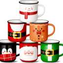 Christmas Mini Coffee Mug Set of 6, Holiday Tea Coffee Cups with Santa Snowman Gingerbread and Penguin Designs, Xmas Tiered Tray Decor for Winter Kitchen Coffee Bar Decorations Gift