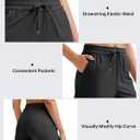 G4Free Ribbed Womens Athletic Shorts High Waisted Drawstring Gym Running Shorts with Pockets (Black, L)