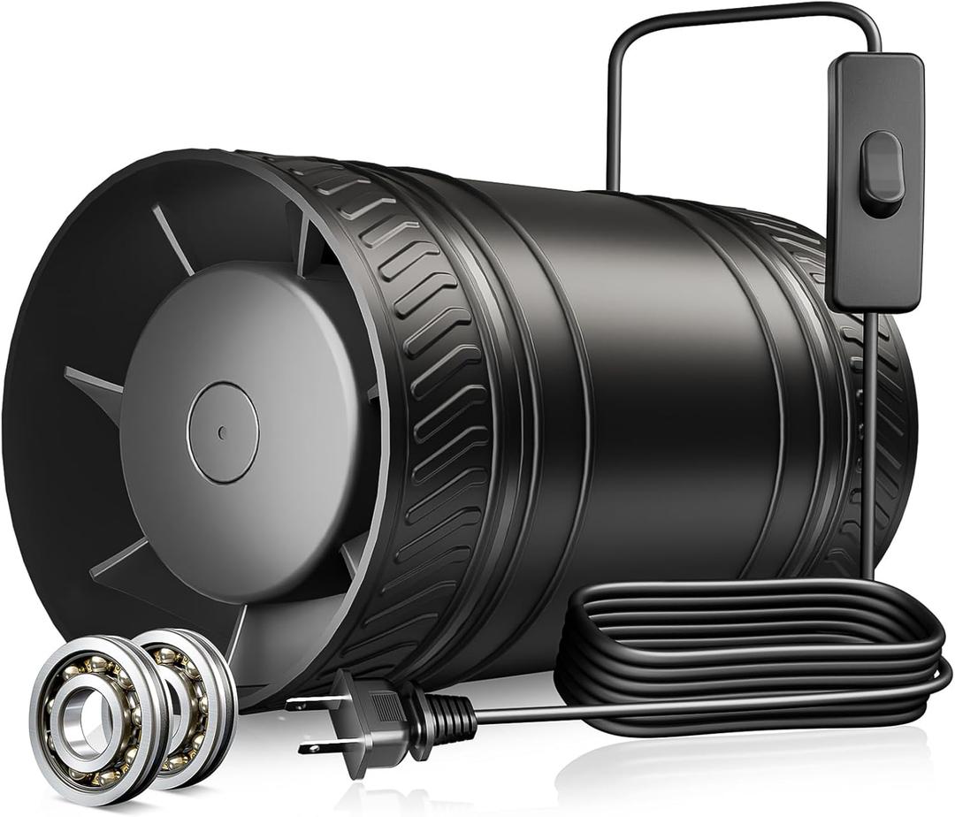 ONVEAN 4 Inch Inline Fan with Switch, Upgraded Inline Duct Fans High-Efficiency Exhaust Duct Fan, Low Noise HVAC Ventilation in Basement Bathroom Workshop Attic Grow Tent FP122A (Black)