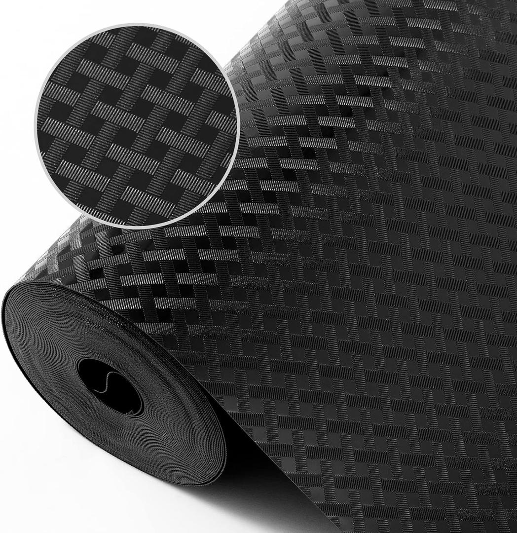 Shelf Liners for Kitchen Cabinets Refrigerator Liners Waterproof & Oil-Proof Kitchen Cupboard Liner Non-Slip Drawer Mats EVA Material Non Adhesive Fridge Liner for Shelves -Black 17.5 x 157.4 Inches (Diagonal Pattern Jet Black)