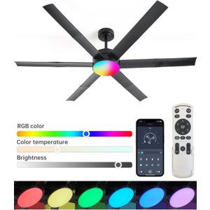 Modern Outdoor Ceiling Fans with Dimmable LED Light for up to 400sq. ft. Area, Works for Sloped Ceiling, RGB Lighting Mode Remote & App Control Damp-Rated, Black 60 Inch