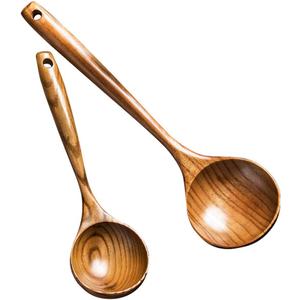 2 Pcs Wooden Spoon Ladle for Cooking Spoons Best Non Toxic Kitchen Tools -14 inch Long Kitchen Cooking Utensil & 11 inch Best Wood Spoons Large Deep Ladle Serving Spoons Soup Ladles Set