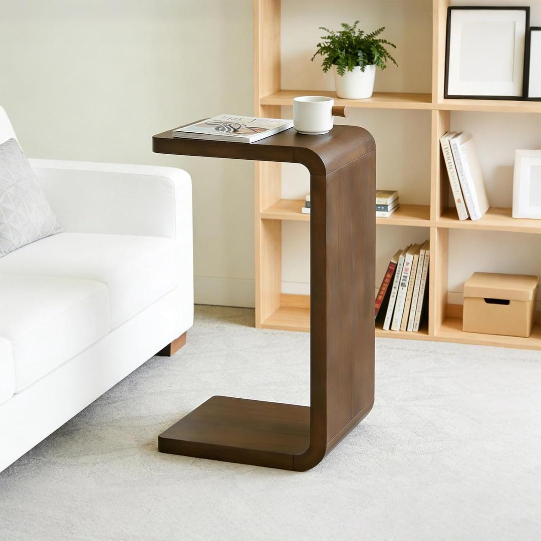 Lefedrasticity C Shaped End Table Small Side Table for Couch Walnut Sofa Table Wooden Narrow Couch Side Table Rustic C Table for Living Room Office Bedroom (Walnut), 13.8 Inches X 9.9 Inches X 24.4 Inches