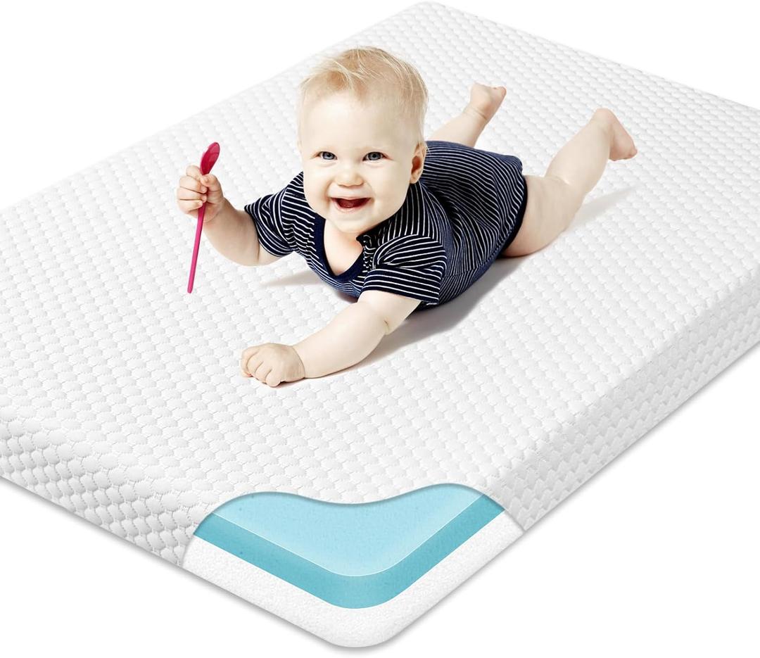 Pack and Play Mattress Pad, Dual-Sided Firmness Memory Foam Pack N Play Mattresses, 38x26 Portable Crib Mattress for Pack n Play Playpen with Washable Removable Cover