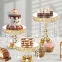 6Pcs Gold Cake Stands with Crystals, Mirror Metal Elevated Cake Display Gold Dessert Stands for Party, Wedding Reception(Mirror Golden)