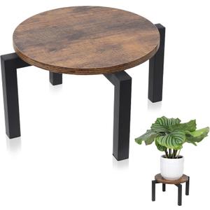 Vigordream Plant Stand Indoor, Heavy Duty Sturdy Metal Plant Holder, Wooden plant Stool, Single Plant Pot Stand Low Short Planter Stand (Medium, Dark Brown)
