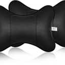 DS. DISTINCTIVE STYLE Car Neck Pillow 2 Pieces PU Leather Travel Pillow for Head Rest Neck Support for Car Seat - Black