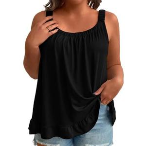 Eytino Women's Plus Size Tank Tops Summer Casual Scoop Neck Pleated Front Loose Flowy Sleeveless Cami Shirts 2X