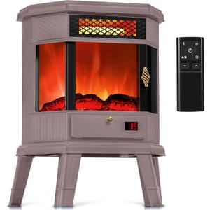 RealSmart Electric Fireplace Heater 22 in Freestanding Fireplace Stove Infrared Fireplace with 3D Flame Effect Remote Control, Timer, Overheating Protection Heater for Indoor Use Brown
