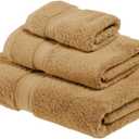 Superior Egyptian Cotton Pile 3 Piece Towel Set, Includes 1 Bath, 1 Hand, 1 Face Towel/Washcloth, Ultra Soft Luxury Towels, Thick Plush Essentials, Guest Bath, Spa, Hotel Bathroom, Toast