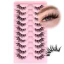 Ahrikiss Half Lashes Natural Look Wispy Cat Eye Lashes (TB06) | 3D Fluffy False Eyelashes with Clear Band Soft Short Half Eyelashes 10 Pairs 7-16mm Natural Faux Mink Lashes