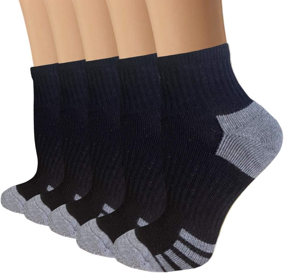 Iseasoo Copper Compression Socks for Men & Women Plantar Fasciitis Relief, Ankle Support & Circulation Running & Recovery 5 Pack (Large-X-Large, A03 - Black)