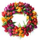 UNIE 20Inch Tulip Wreath Flower Wreaths for Front Door, Spring Silk Wreath with Green Leaves for Window Wall Wedding Valentines Day Decor