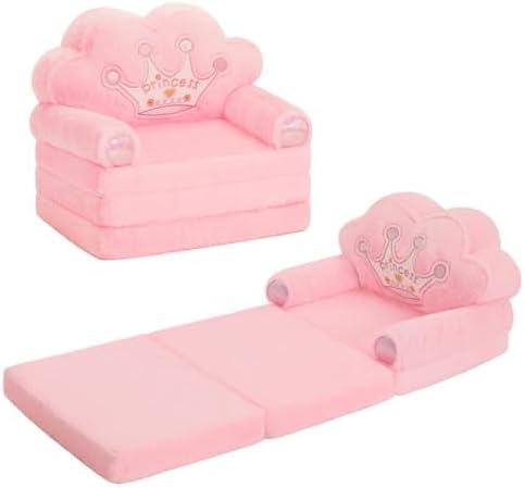 MOONBEEKI Toddler Chair ComfyFoldable Princess Kids Couch for Girl, Toddler Recliners for Kids Over 18 Months, Kids Sofa Bed Fold Out (Pink)