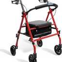 Cosydora Walkers for Seniors, Foldable Rollator Walkers with Seat, 6" All-Terrain Wheels, 350 lb Weight Capacity, Adjustable Handles and Seat Height, Lightweight Rolling Walker, Gloss Red