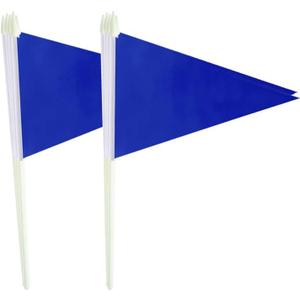 12Pack Small Blue Pennant Stick Flag Mini Triangle Blank DIY Graffiti Hand Held 5x8 Inch Flags with Solid Pole