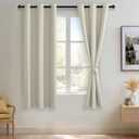 JIUZHEN Ivory Blackout Curtains with Tiebacks - Thermal Insulated, Light Blocking and Noise Reducing Grommet Curtains for Bedroom and Living Room, Set of 2 Window Curtain Panels, 42 x 63 Inch Length