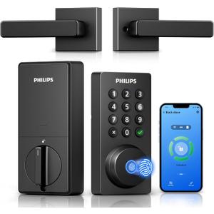 Philips WiFi Keypad Door Lock with Handle, Built-in WiFi, APP Remote Control, Voice & Fingerprint Unlock, Smart Locks for Front Door with Auto Lock, Digital Front Door Lock Set, Keyless Entry Deadbolt