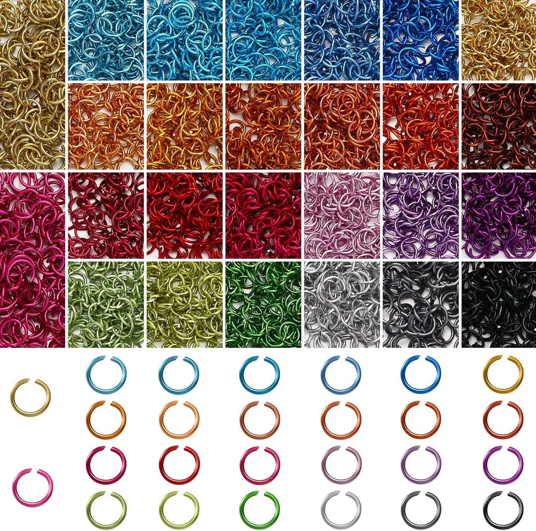 7800 Pieces Chainmail Jump Rings 26 Colors 6mm Open Aluminum Colored Jump Rings for Choker Necklaces Bracelet Jewelry Making DIY Craft
