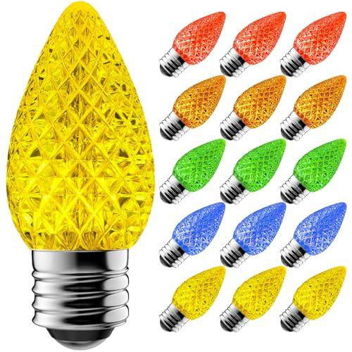 AJONIAM C7 Led Replacement Christmas Light Bulbs, 50-Pack C7 Shatterproof Led Bulbs with E12 Candelabra Base for Christmas String Lights, Waterproof & Dimmable Christmas Village Bulbs - Multicolor