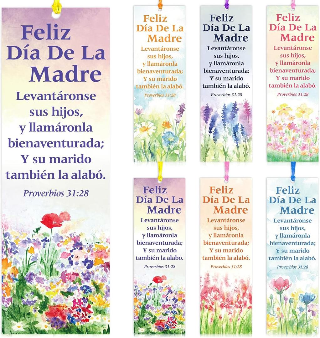 60 Pcs Spanish Happy Mother's Bookmark Proverbios 31: 28 Mother's Gift Bookmarks Religious Inspirational Bookmarks Regalos Cristianos En Espaol for Church Women Mom Appreciation Gift
