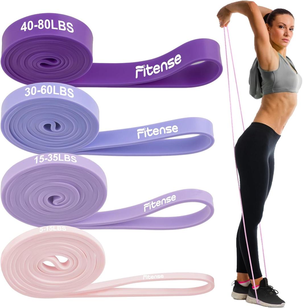 Fitense Resistance Bands Set - Pull Up Bands for Men Women, Exercise Bands Resistance with Door Anchor, Training Poster & Pouch for Body Stretching, Pull Up Assist ((5-80LBS) - Gradient Blue-Purple)