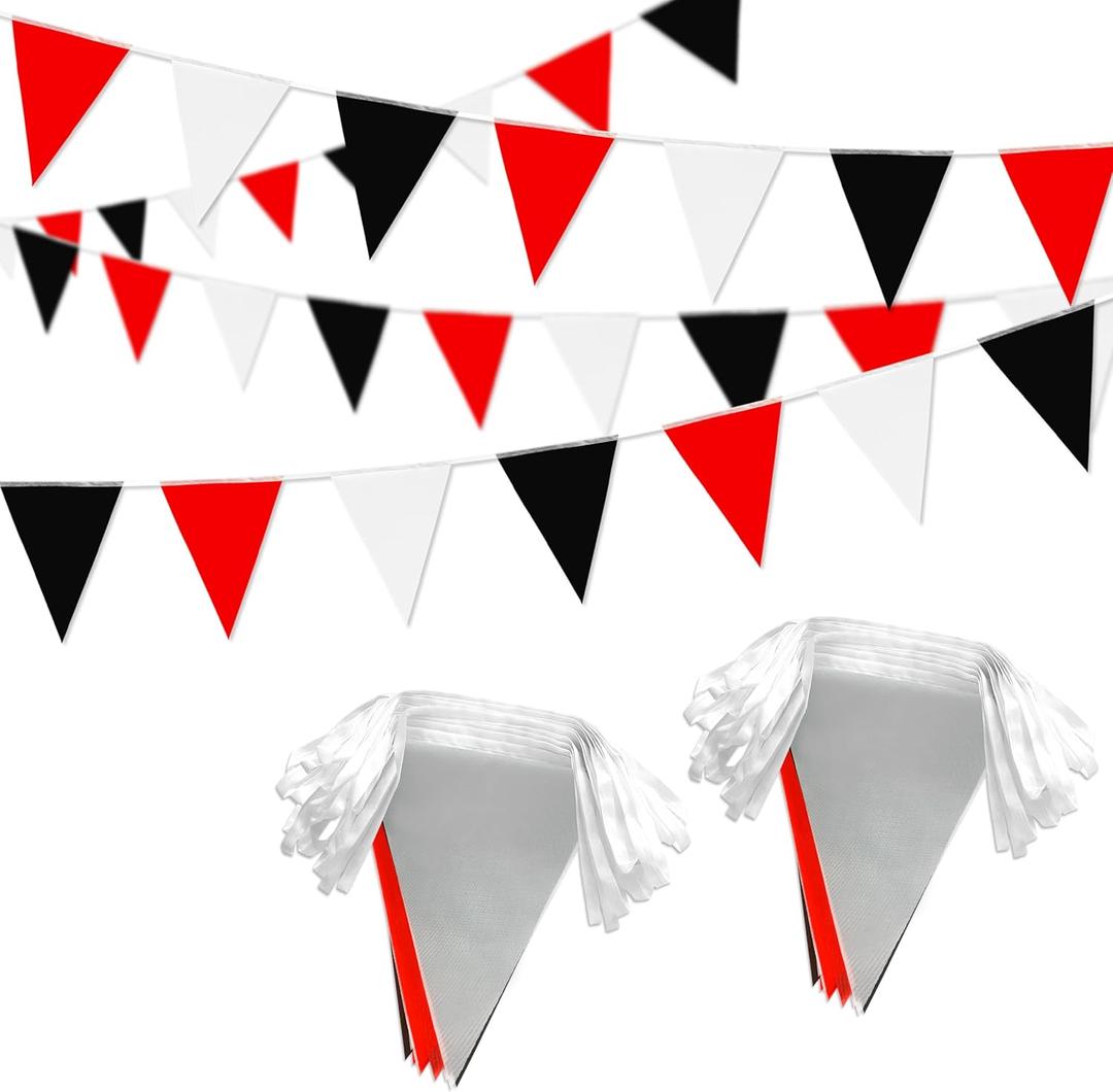 100 Feet Red Black White Pennant Banner Flags Party Decorations Triangle Hanging Bunting Flag Garland for Graduation Birthday Wedding Mickey Mouse Ladybug Theme Outdoor Decor