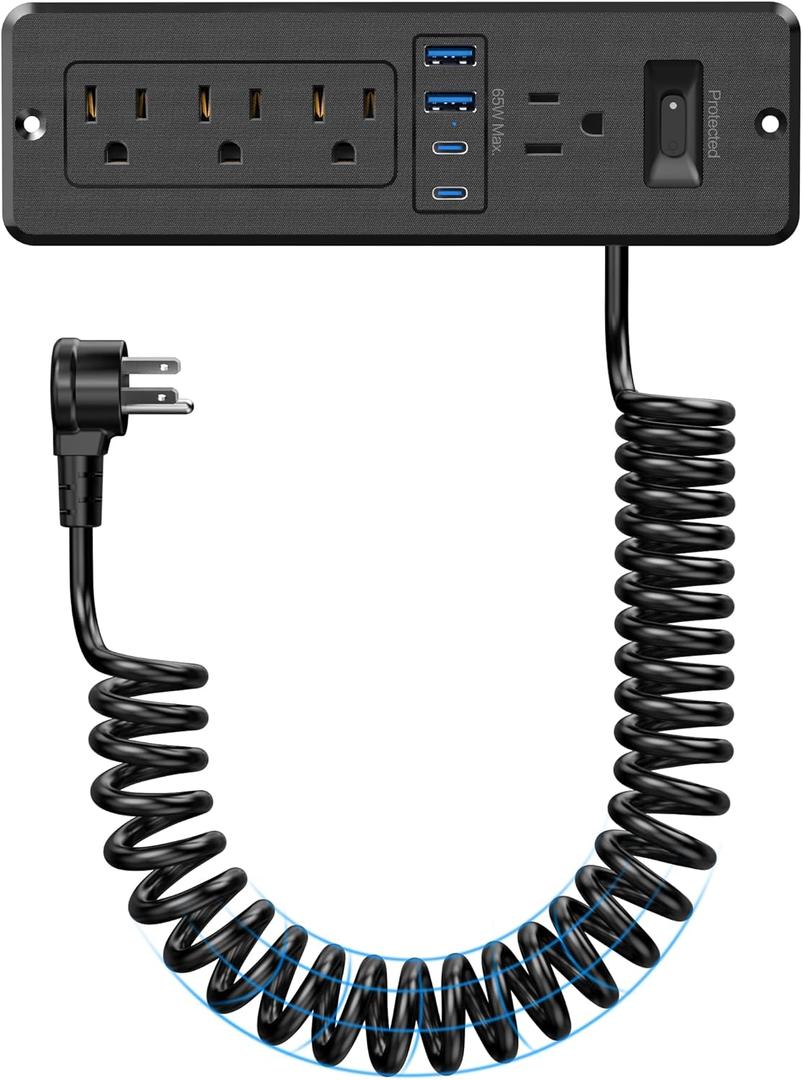 Furniture Drawer Outlet Kit, 65W USB C Recessed Power Strip with 4 Outlets & 4 USB Ports,Hidden Charging Station for Home Office 6 FT