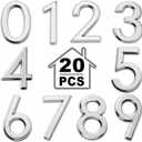 20 Pieces Mailbox Numbers 3D Door Numbers 0-9 Self-Adhesive 2 Inch Address Stickers Street House Signs for Residence, Apartment, Office Room, Mailbox (Silver)