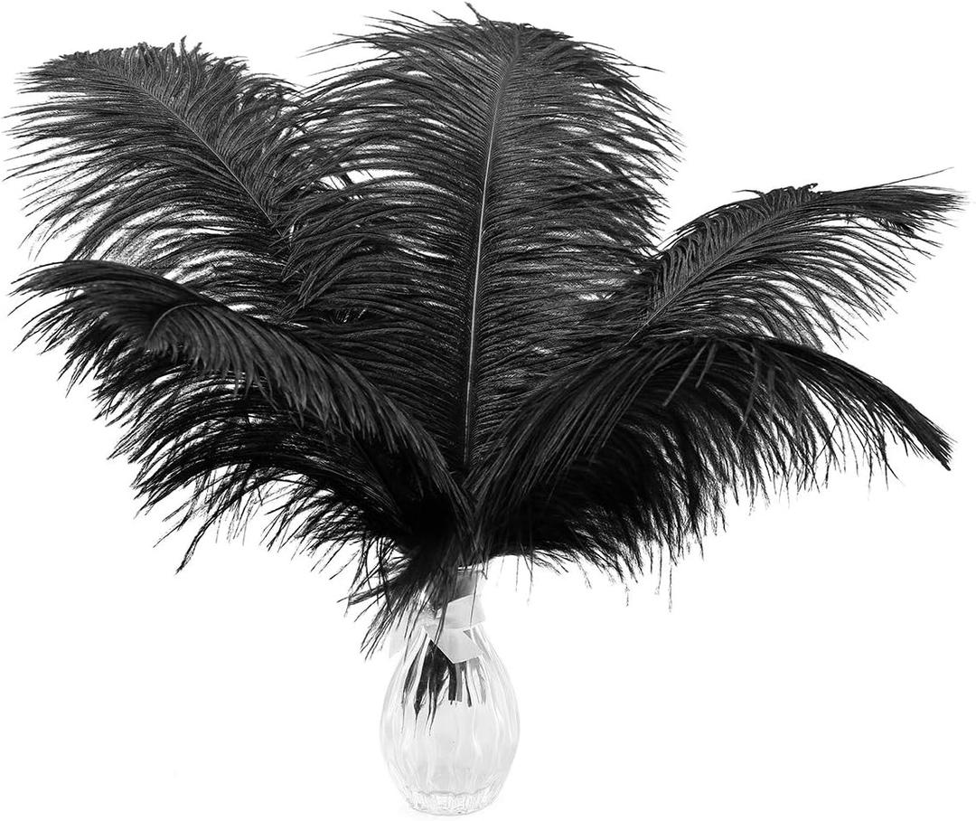24pcs Natural Black Ostrich Feathers 10-12inch (25-30cm) for Wedding Party CenterpiecesFlower Arrangement and Home Decoration. (10-12 inch - 24Pcs)