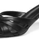 femflame Kitten Heels Flip Flops for Women Square Open Toe Slip On Black Heels Mules Slides Sandals Beach Dressy Strappy Heels Summer Sandals, Size 7.5