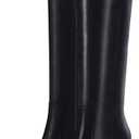 Coutgo Womens Square Toe Knee High Boots Leather Chunky Heel Fashion Dressy Winter Shoes with Side Zipper (7, Black)