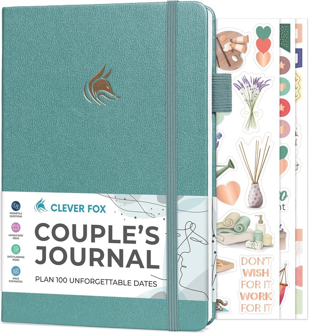 Clever Fox Couples Journal  Couples Date Night, Activity & Journaling Workbook  Relationship Book to Plan Dates & Fill Out Together  Engagement Gift Ideas  A5 Size (Aquamarine)