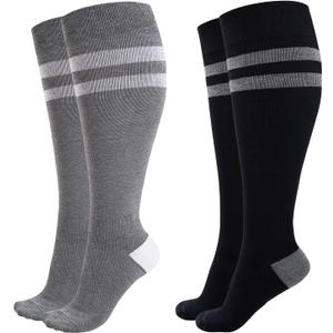 Momcozy Compression Socks for Women Wide Calf, 15-20mmHg Knee High Support Socks for Pregnancy, Nurses, Flying, Travel (3X-Large, Black/Dark Gray)