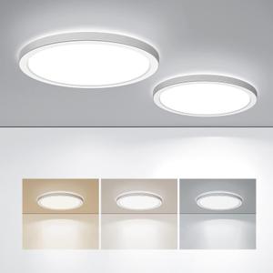 BLNAN LED Flush Mount Ceiling Light, 9 Inch 18W 3000K/4000K/5000K Hardwire Light Fixture, Ultra Thin Round White Lamp for Kitchen Porch Bedroom Hallway Stairwell Basement, Non-dimmable 2 Pack
