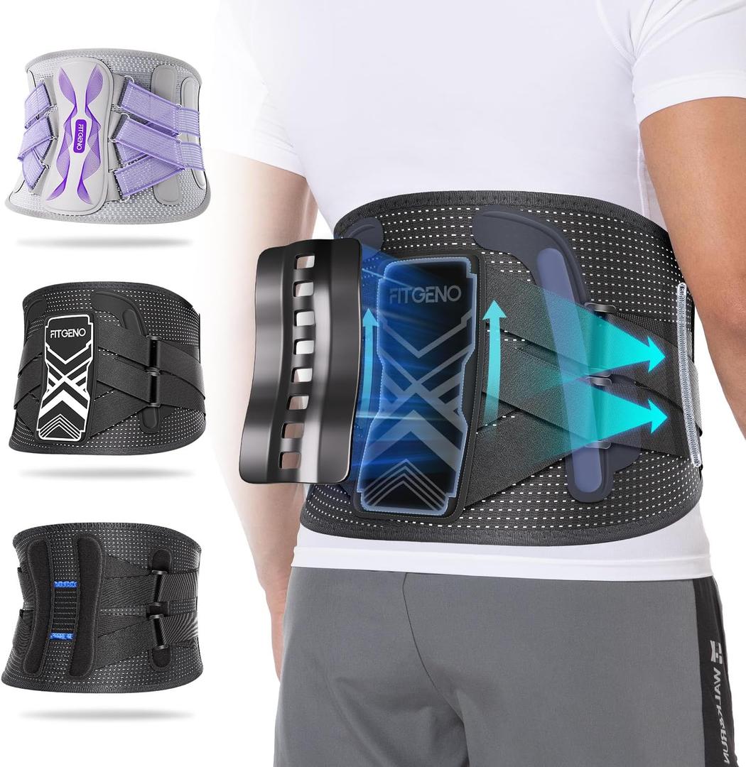 Fit Geno Back Brace for Lower Back Pain Relief: Adjustable Support with Ergonomic Lumbar Pad for Herniated Disc Sciatica and Lumbar Strain - Breathable Design for Men & Women (L/XL)