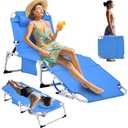 3-in-1 Heavy Duty Tanning Chair with Face Hole Adjustable 5-Position Folding Chaise Lounge Chairs Portable Lay Flat Beach Lounge Chair for Outdoor Sunbathing Patio Pool Lawn Camping Deck (Blue)