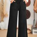 Arach&Cloz Womens 2025 Spring Sweater Pants Wide Leg Elastic High Waist Cute Casual Flowy Lounge Winter Knit Trousers Pockets (Black)