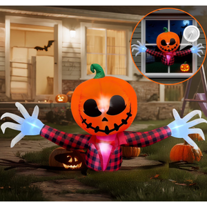 BeePrincess 5 FT Halloween Inflatable Pumpkin Ghost – Outdoor LED Blow-Up Decoration with Giant Arms, Light-Up Eyes, Waterproof Yard Decor for Lawn and Garden